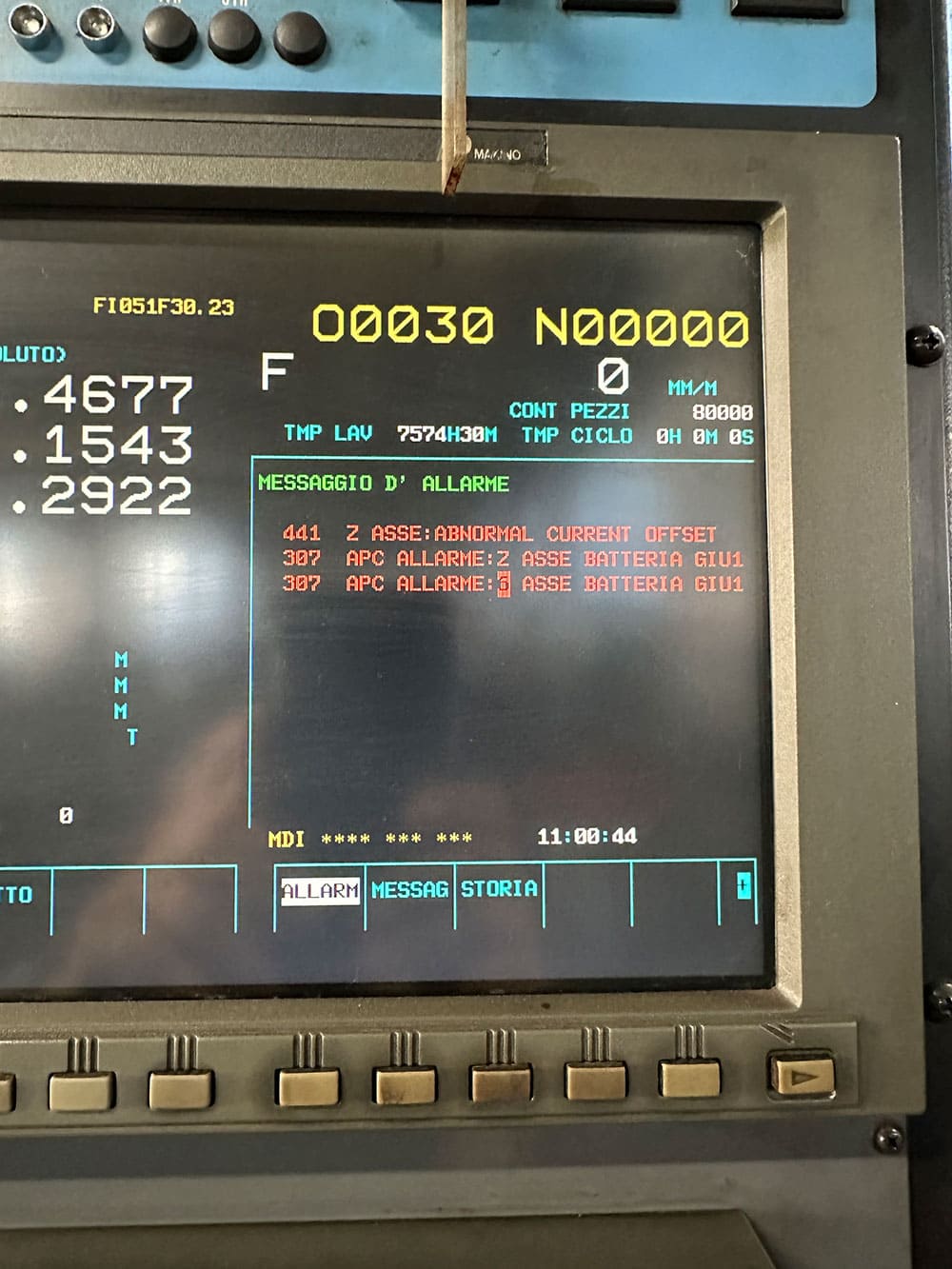 Allarme 441 all'accensione della macchina